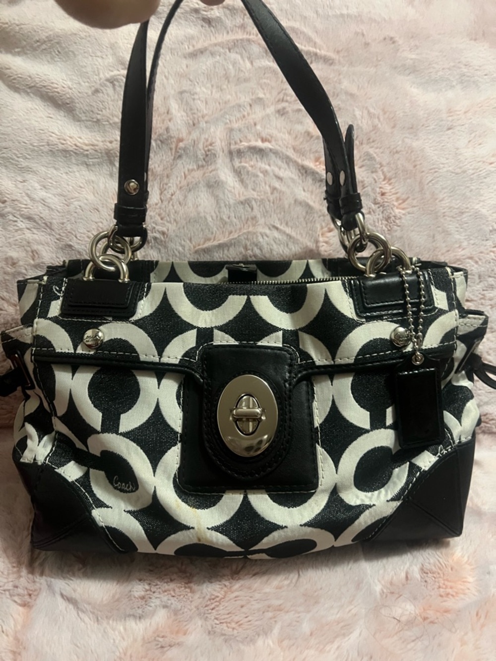 Coach Black & White Signature Canvas Shoulder Bag Vintage y2k